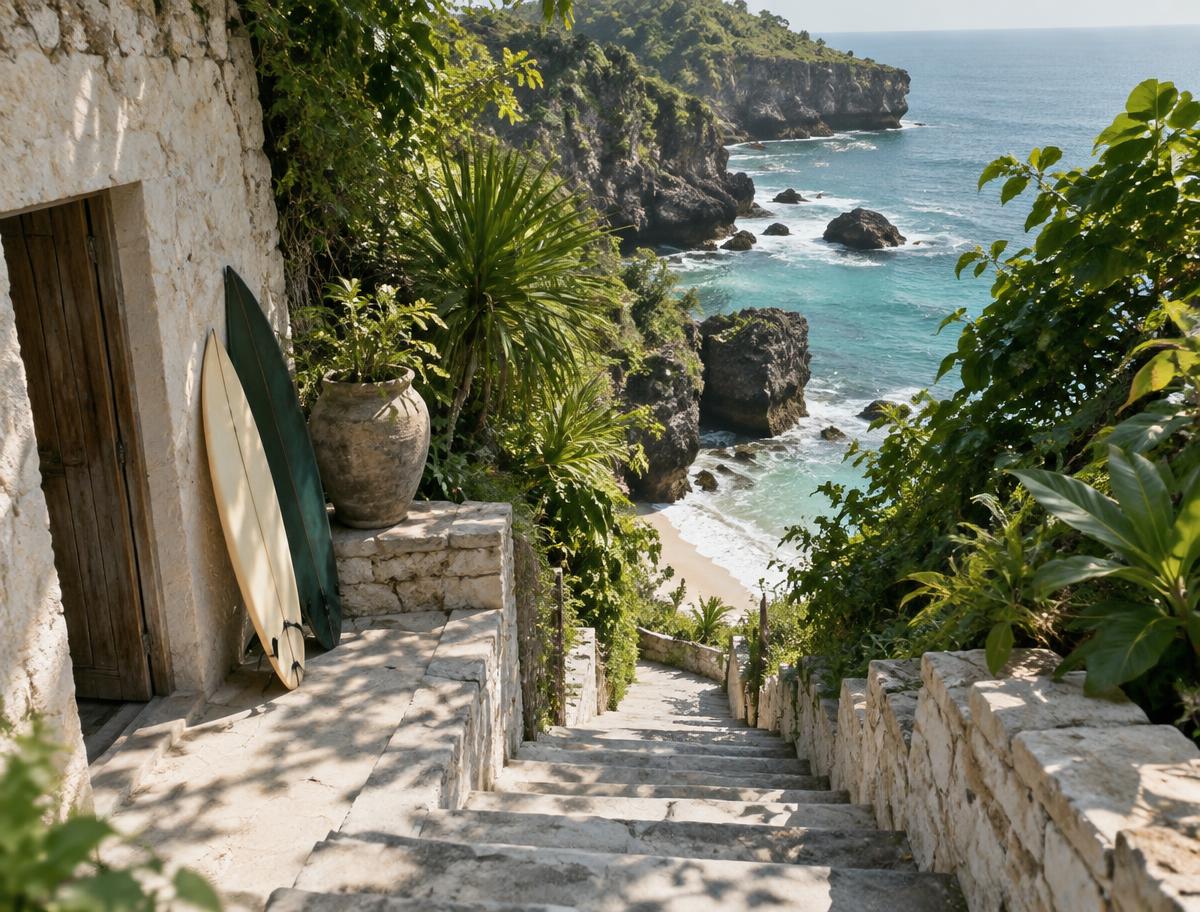 Stone steps leading toward the ocean